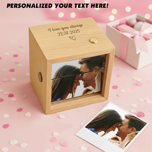 Custom Text & Photo & Music Flipbook Frame Animation Machine Detachable Photos Hand-cranked Flipbook Box with Light Anniversary Gifts
