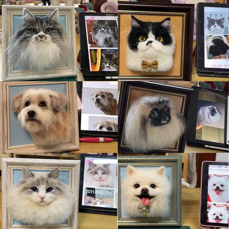 Personalized Framed Felted Wool 3D Pet / Dog / Cat Portrait Finished Product