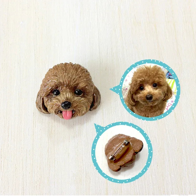 Custom Pet Face Brooch - 3D Personalized Animal Portrait Pin, Handmade Clay Jewelry, Unique Gift for Pet Lovers & Pet Memorial