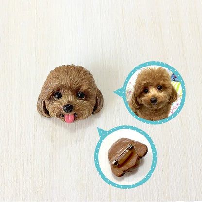 Custom Pet Face Brooch - 3D Personalized Animal Portrait Pin, Handmade Clay Jewelry, Unique Gift for Pet Lovers & Pet Memorial